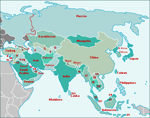 Mappa delle nazioni asiatiche